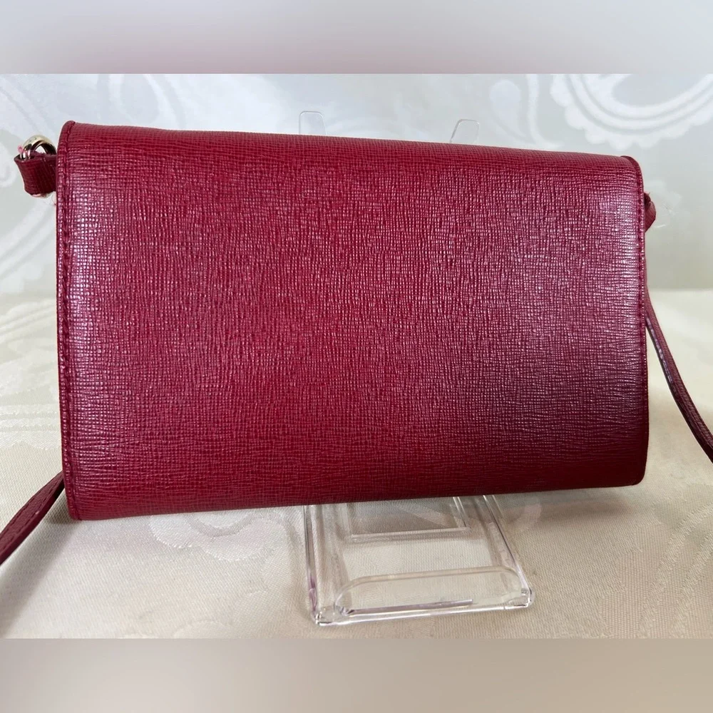Furla Red Pebbled Leather Wallet on Chain Crossbody Clutch